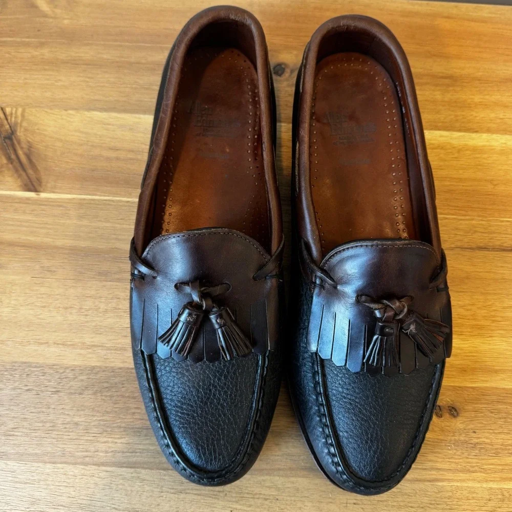 Allen‎ Edmonds Nashua Men 10.5 D Brown Black Leather Kiltie Tassel Loafers 42250